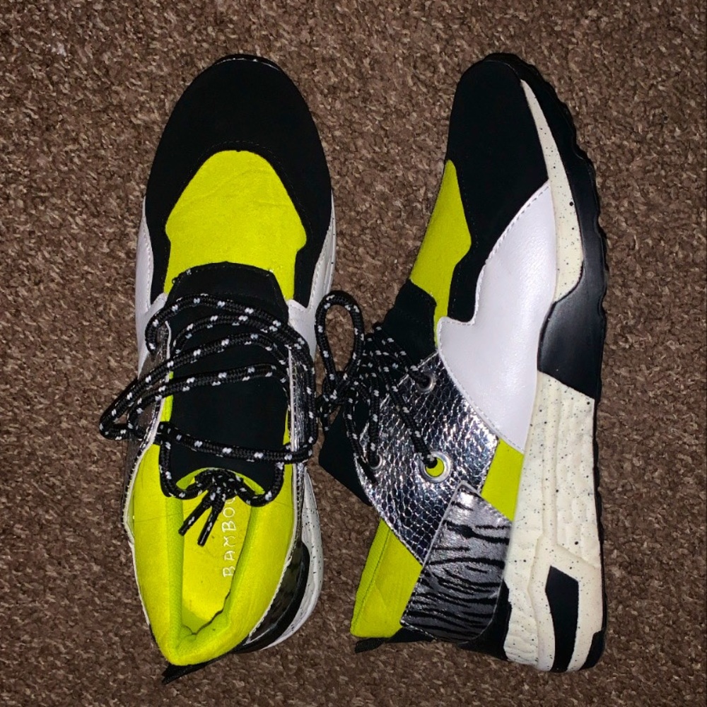 Neon green and black sneakers
